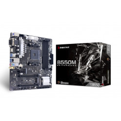 BIOSTAR B550MX/E PRO, Socket AM4, AMD B550, Dual 4xDDR4-4933+, APU AMD graphics, VGA, DVI, HDMI, 2xPCIe4.0 X16, 4xSATA3, RAID, 2x M.2 4.0, 1xPCIe X1, 1xM.2 E-key for WiFi, ALC897 7.1 HDA, GbE LAN, 6xUSB3.2, mATX